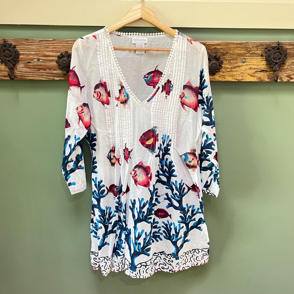 Soft Surroundings Women Seychelles Tropical Fish Coral Tunic CoverUp Large